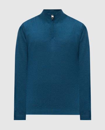 Синий джемпер из мериноса шерсти в узор
