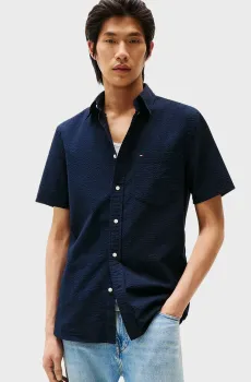 Мужская темно-синяя рубашка SEERSUCKER Синий L Tommy Hilfiger MW0MW38570