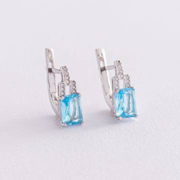 Серебряные серьги (фианиты, кварц) 2094/1р-QSWB Серебряные серьги (фианиты, кварц) 2094/1р-QSWB