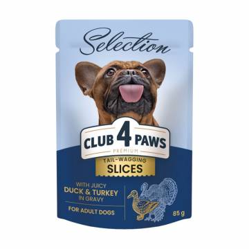 Влажный корм для взрослых собак малых пород Club 4 Paws Premium Selection с уткой и индейкой в соусе, 85 г Влажный корм для взрослых собак малых пород Club 4 Paws Premium Selection с уткой и индейкой в соусе, 85 г