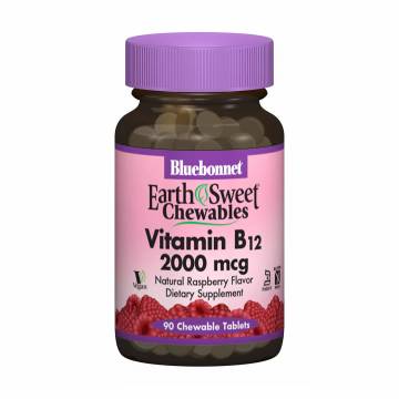 Витамин В12 Bluebonnet Nutrition Earth Sweet Chewables Vitamin B12, 2000 мкг, со вкусом малины, 90 жевательных таблеток