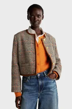 Женский твидовый жакет TWEED WOOL MIX CHECK CREW JACKET Разноцветный 32 Tommy Hilfiger WW0WW42992