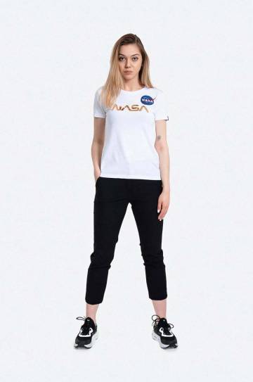 Хлопковая футболка Alpha Industries NASA Pm T цвет белый 198053.438-white Хлопковая футболка Alpha Industries NASA Pm T цвет белый 198053.438-white
