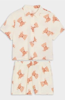 Двокомплектна бавовняна піжама - кремовий