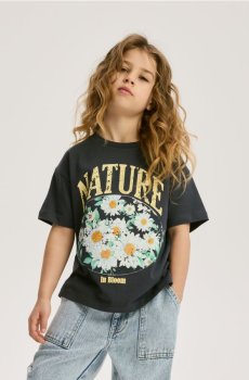 Reserved - Свободная футболка с принтом - темно-сірий - 984HT-90X