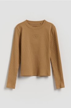 Reserved - Ребриста блуза з аплікацією - бежевий - 353FT-80X