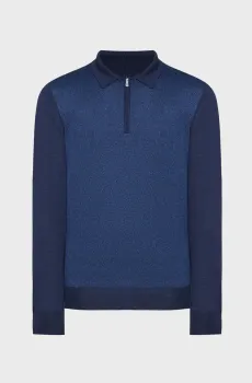 Мужское темно-синее шерстяное поло Синий 52 Barba Napoli 57537/13126-598