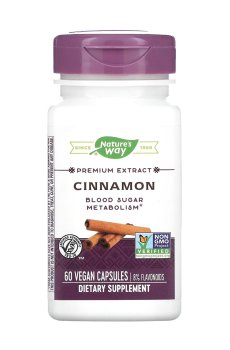 Корица Natures Way Premium Extract Cinnamon, 60 вегетарианских капсул