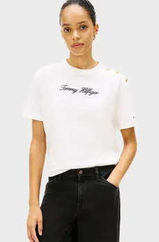 Женская белая футболка GOLD BTN SCRIPT MDRN SS TEE Белый XS Tommy Hilfiger WW0WW47819