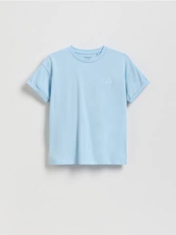 Reserved - Бавовняна футболка з вишивкою - світло-блакитний - 461FT-50X