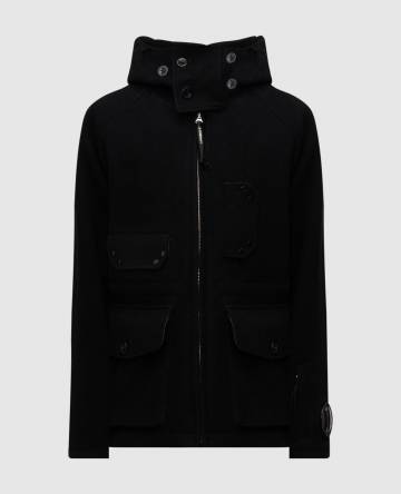 Черная куртка из шерсти с логотипом Черная куртка из шерсти с логотипом