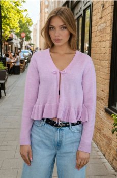 Кардиган з завязкою та декоративними воланами - світло-ліловий