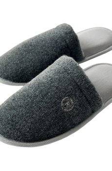 Мужские домашние тапочки Twins HS-OZ Lama войлочные, с вышивкой, графит, размер 42-43 (28 см)