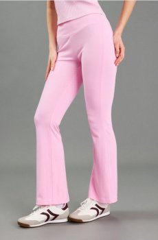 Ребристі віскозні штани flare soft touch - пастельний рожевий