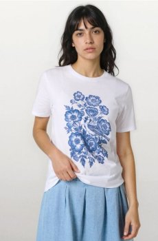 Бавовняна футболка з квітковим принтом - білий