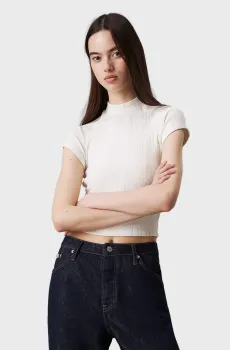 Женский белый топ WARM TEXTURE RIB MOCKNECK TOP Белый S Calvin Klein Jeans J20J225017