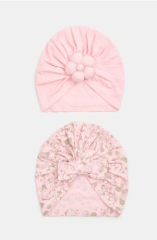 Бавовняний тюрбан з квіткою та бантом – набір із 2 - пастельний рожевий
