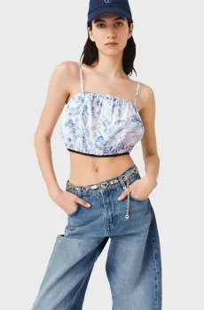 Женский топ с узором Разноцветный 34 MAJE MFPTO01365_Sky Blue Large Flowers Print