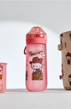 Пляшка для води з ручкою та соломинкою Hello Kitty - різнобарвний