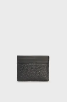 Мужской черный кожаный кардхолдер с узором OUTLINE Черный ONESIZE Calvin Klein LV04G1087G