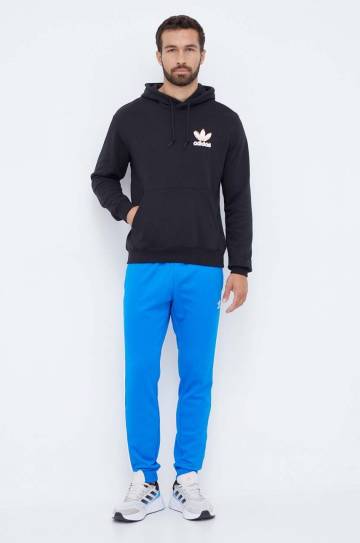 Хлопковая кофта adidas Originals мужская цвет чёрный с капюшоном с принтом Хлопковая кофта adidas Originals мужская цвет чёрный с капюшоном с принтом