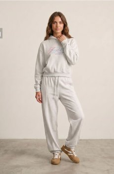 Спортивні штани jogger із трикотажу terry зі строчками та вишивкою - сірий