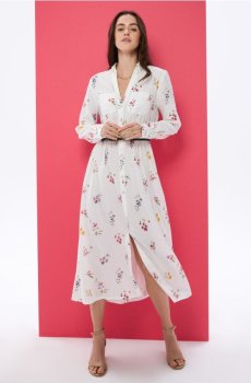 Сукня-сорочка міді з віскозою та домішкою льону у квітковий принт - різнобарвний