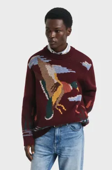 Мужской бордовый шерстяной джемпер с узором BIRD Бордовый S Gant 8040225