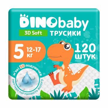 Подгузники-трусики Dino Baby 3D Soft размер 5 (12-17 кг), 4*30 шт Подгузники-трусики Dino Baby 3D Soft размер 5 (12-17 кг), 4*30 шт
