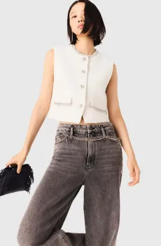 Женский белый твидовый жилет Белый 34 MAJE MFPTO01267_Ecru