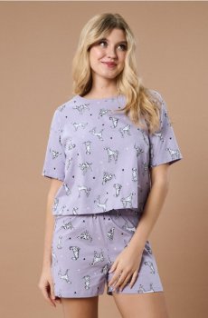 Бавовняна двочастинна піжама з малюнком собак - червонувато-ліловий