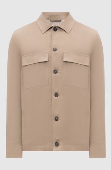Коричневая куртка из льна в стиле рубашки