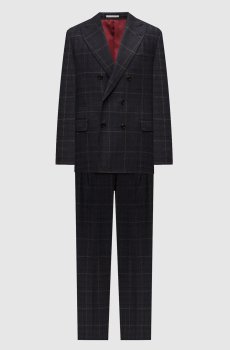 Синий костюм из кашемира и шерсти в клетку