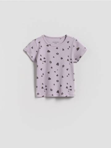 Reserved - Бавовняна футболка з принтом - лавандовий - 555FT-04X