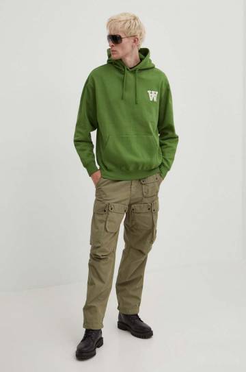 Хлопковая кофта Wood Wood Cass AA Moss Embroidery Hoodie мужская цвет зелёный с капюшоном с аппликацией 10285606.2424 Хлопковая кофта Wood Wood Cass AA Moss Embroidery Hoodie мужская цвет зелёный с капюшоном с аппликацией 10285606.2424