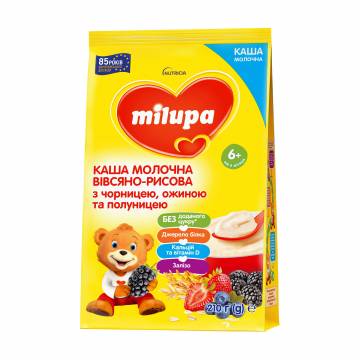 Детская молочная овсяно-рисовая каша Milupa с черникой, ежевикой и клубникой, от 6 месяцев, 210 г Детская молочная овсяно-рисовая каша Milupa с черникой, ежевикой и клубникой, от 6 месяцев, 210 г