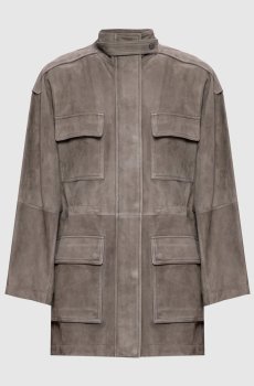 Замшевая куртка цвета хаки с цепочкой мониль