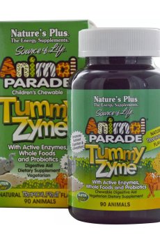Витамины для детей NaturesPlus Animal Parade Tummy Zyme со вкусом тропических фруктов, 90 жевательных таблеток