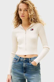 Женское белое худи HOOD ZIPPER RIB Белый M Tommy Jeans DW0DW20974