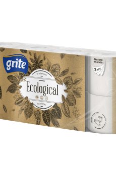 Туалетная бумага Grite Ecological, 3-слойная, 135 отрывов, 8 рулонов