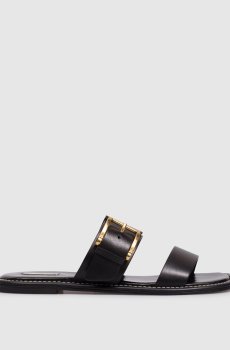 Черные кожаные шлепанцы с гравировкой логотипа