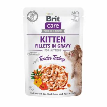 Влажный корм для котят Brit Care Kitten Fillets In Gravy Tender Turkey с филе индейки в соусе, 85 г Влажный корм для котят Brit Care Kitten Fillets In Gravy Tender Turkey с филе индейки в соусе, 85 г