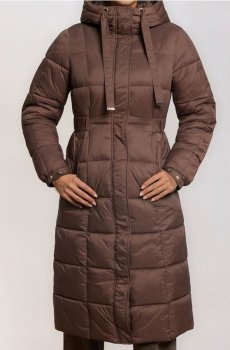 Стьобане пальто з капюшоном - коричневий