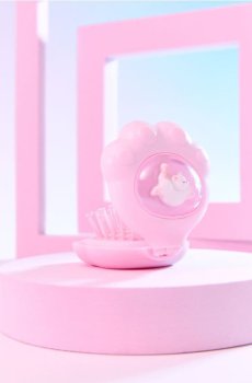 Щітка з дзеркальцем із котячим мотивом - пастельний рожевий