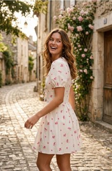 Бавовняна міні-сукня з квітковим принтом - різнобарвний