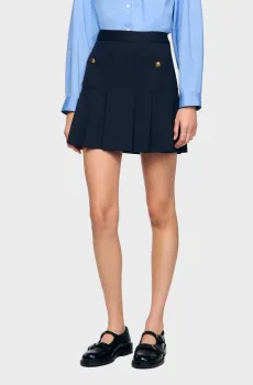 Женская темно-синяя шерстяная плиссированная юбка в полоску Синий 40 Sandro SFPJU01531_Navy Blue