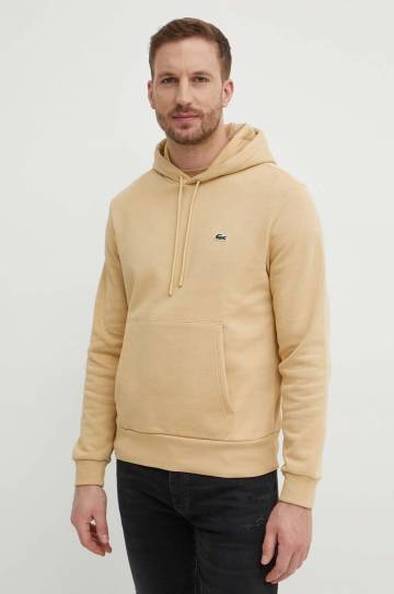 Кофта Lacoste цвет бежевый с капюшоном однотонная Кофта Lacoste цвет бежевый с капюшоном однотонная