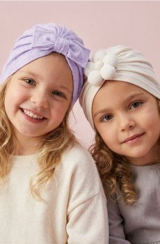 Бавовняний тюрбан з квіткою та бантом – набір із 2 - Фіолетовий