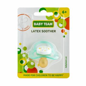 Пустышка Baby Team латексная, классическая, от 6 месяцев, мятная (3222)