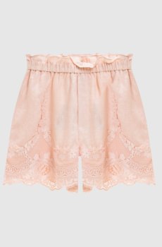 Розовые шорты из льна с кружевом